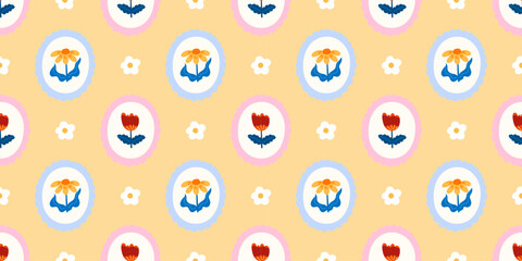 Soft pastel flower pattern with simple botanical shapes and a trendy modern feel. Ideal for fabric printing, gift wrap, and decorative interior backgrounds