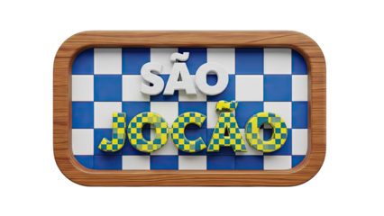 3D Sign with "S?o Jo?o" Text and Checkerboard Background