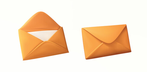 Envelope set with open mail closed Message isolated vector 3d icon on white background for representing email, notifications, or digital correspondence in web and mobile interfaces.