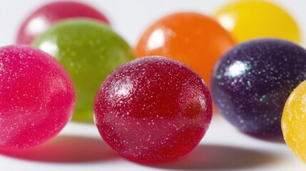 Close-up of assorted colorful fruit bonbons with glossy sugar shells