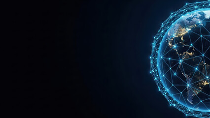 Three dimensional global planet net virtual transfer digital space continent map tech network technology communication information business worldwide networking concept connection connect
