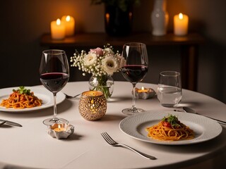 Exquisite Gourmet Romantic Dinner for Two with Candlelight, Wine, and Elegant Table Setting
