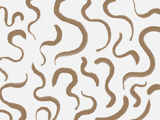 Minimalist abstract pattern with wavy brown brush strokes on white paper texture background