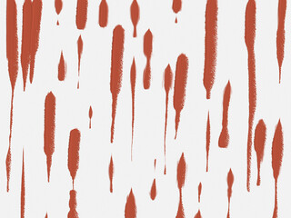 Abstract terracotta brush strokes background with vertical paint drips on white paper texture