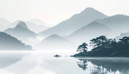 Surreal Misty Landscape Between Dream and Reality with Soft Light, AI generated