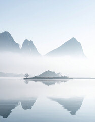 Surreal Misty Landscape Between Dream and Reality with Soft Light, AI generated