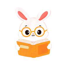 Cartoon Rabbit Reading a Book Illustration