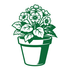 Fototapeta premium green potted plant with white flowers and leaves isolated on transparent background