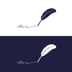 Silhouette illustration of a quill pen with two color styles. Ancient writing tool. vector illustration.