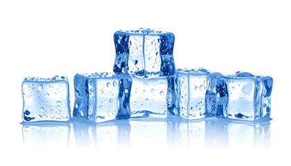 Clear Ice Cubes Stacked on a Reflective Surface.