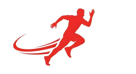 Obraz premium Dynamic red silhouette of a running athlete symbolizing swiftness, vigor, and active performance