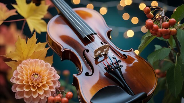 Violin with flowers artistic music still life background
 - Powered by Adobe