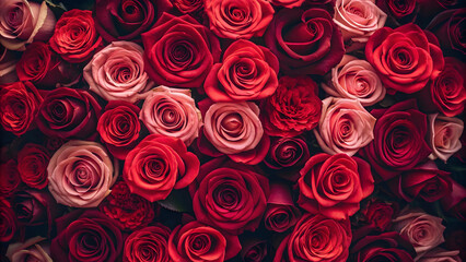 Red rose flower background for Valentine&rsquo;s Day, romantic floral texture, love concept image.