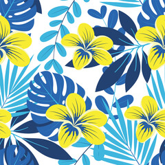 pattern with tropical flowers and leaves