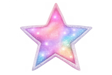 Star symbol with glowing pastel galaxy colors and glitter texture, ideal for dreamy cosmic and celestial themes