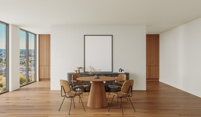 Fototapeta premium Elegant Burgundy Bedroom Interior with Empty Wall Frame, Contemporary Art Mockup for Luxury Residential Design