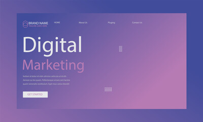 Digital Marketing Landing Page Hero Minimalist UI with Purple Gradient Background, Headline, and Get Started Button for Web Design