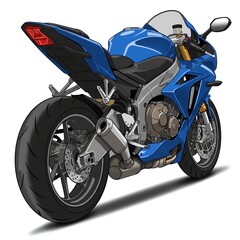 Blue sport motorcycle with detailed engine