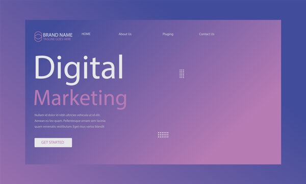 Digital Marketing Landing Page Hero Minimalist UI with Purple Gradient Background, Headline, and Get Started Button for Web Design