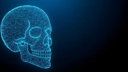 Glowing digital skull illustration