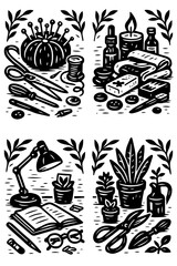 Black and White Art Studio Tools Vintage Illustration