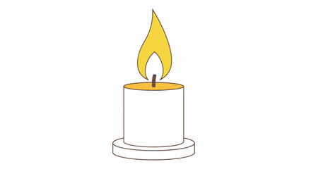 Simple White Candle with Yellow Flame Burning Brightly.