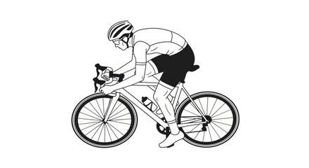 Male cyclist riding a road bike in an aerodynamic race position.