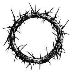 Hand drawn line art illustration of a crown of thorns depicting its symbolic suffering for religious design