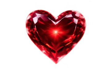 Shiny red heart crystal gemstone on transparent background image 3D