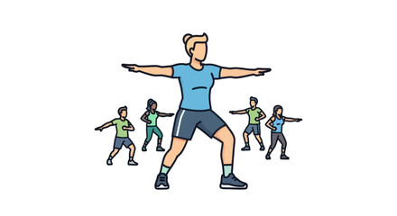 Group Fitness Instructor Leading Exercise Class with Participants.