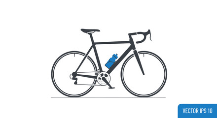 Side profile illustration of a modern black road bicycle with a blue water bottle.