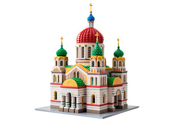 Obraz premium Colorful Russian Orthodox cathedral with onion domes model, isolated on a transparent background