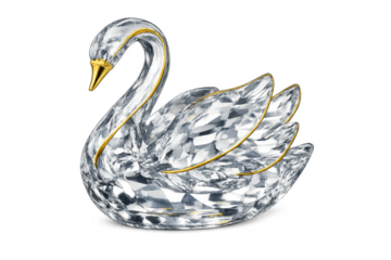 Crystal Swan Figurine on transparent background, elegant art piece.