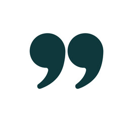 A large dark green quotation mark icon on a white background