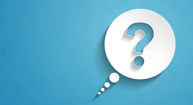 Question mark speech bubble on blue background representing inquiry and curiosity
- Powered by Adobe
