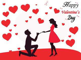 Loving couple embrace in a magical starry atmosphere with glowing particles, vector illustration