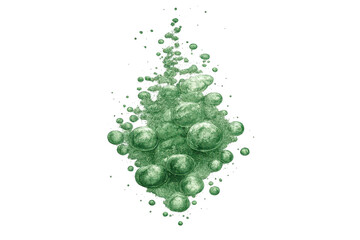 Abstract green spheres and bubbles, transparent background art piece