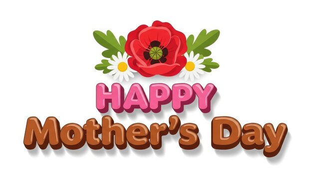 Happy mothers day greeting with floral design on white background for celebration
