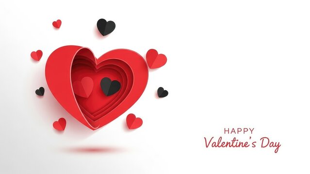 Valentines day greeting card with creative heart design and festive message on white background