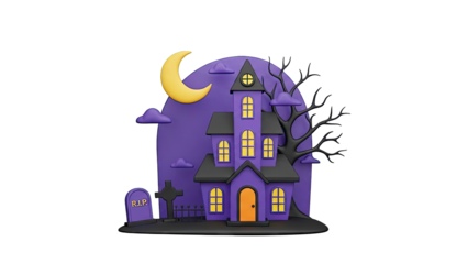 3D Halloween Haunted House Illustration
