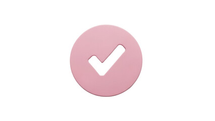 Pink check mark isolated PNG on transparent background, round button with tick symbol for approval and confirmation