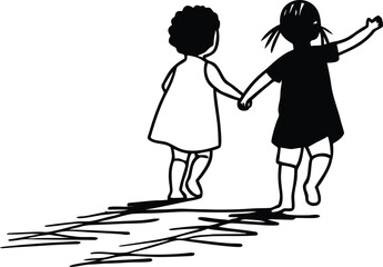 Vector illustration of a smiling mother and son, mother and daughter, and a girl and boy showing family love through artistic cartoon silhouettes of happy children and people