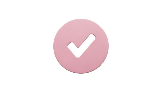 Pink check mark isolated PNG on transparent background, round button with tick symbol for approval and confirmation