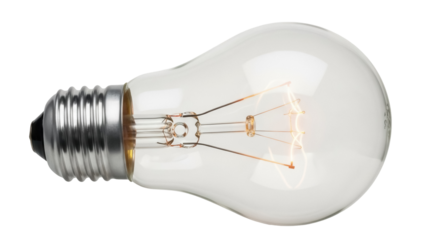 Clear glass incandescent light bulb PNG isolated on transparent background, vintage electric lamp for lighting and decoration