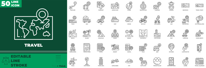 Travel Line Editable Icons set