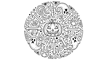 Spooky Halloween design with jack-o-lantern and ghosts