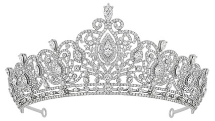 Silver tiara with diamonds isolated PNG on transparent background, elegant headpiece for wedding or prom, royal jewelry for special occasions © Maria