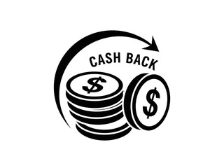 CASH BACK Financial Icon with Coins and Curved Arrow