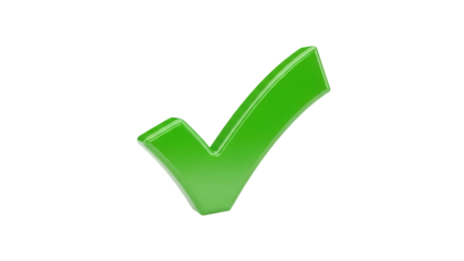 Green check mark PNG isolated on transparent background, symbol of approval and confirmation for graphic design projects