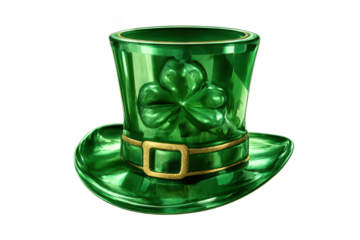 Green Leprechaun hat with shamrock on transparent background asset